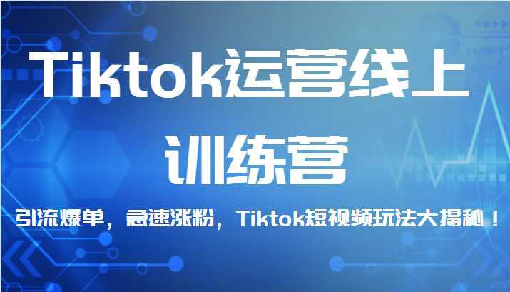 Tiktok运营线上训练营，引流爆单，急速涨粉，Tiktok短视频玩法大揭秘！