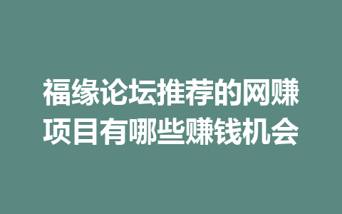 福缘论坛推荐的网赚项目有哪些赚钱机会