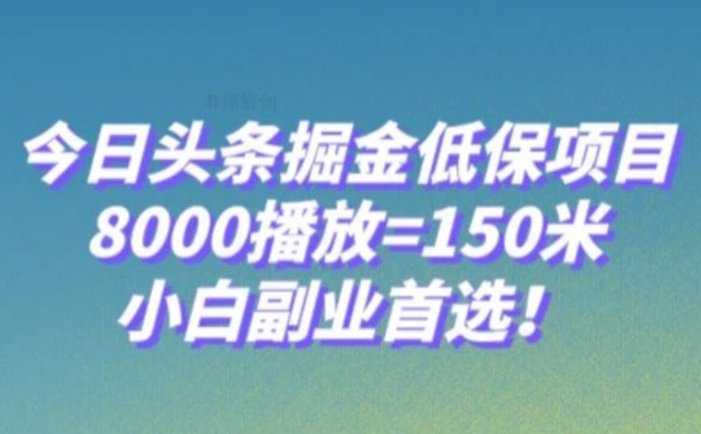 今日头条掘金低保项目，8000播放=150米，小白副业首选【揭秘】